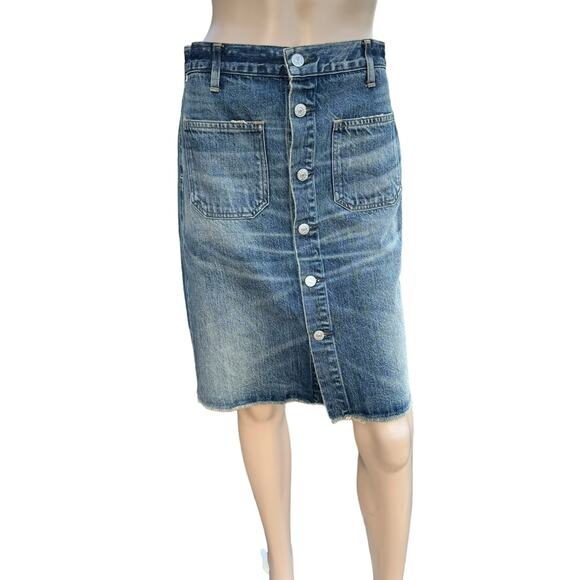 New Citizens Of Humanity Front Button Knee Length Denim Jean Skirt Green Point - Picture 1 of 12